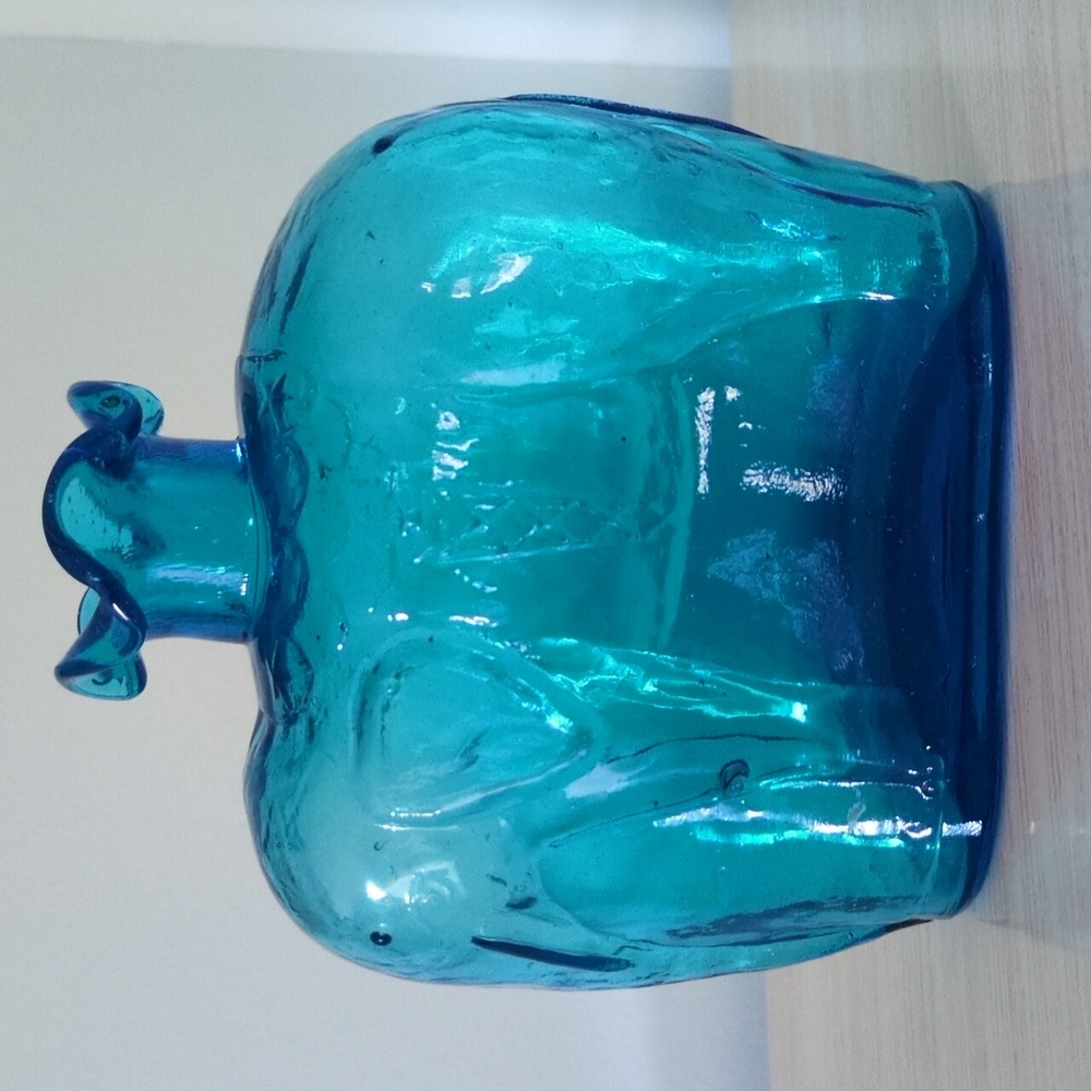 Vintage Clevenger Brothers Blue Glass Elephant Ruffle Top Bottle-Vase-Decanter
